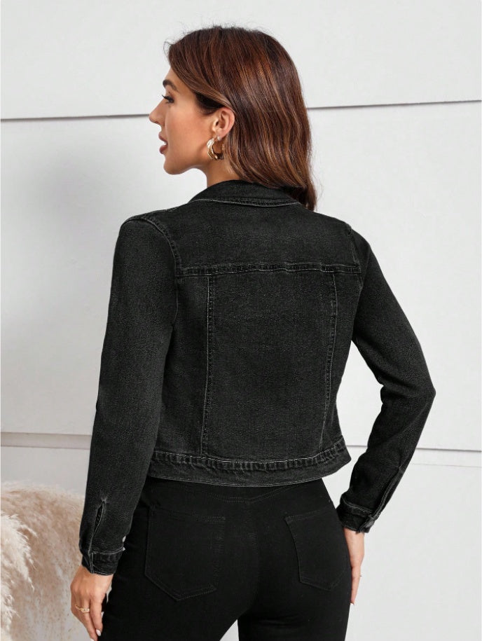 Women's Casual Distressed Cropped Denim Jacket