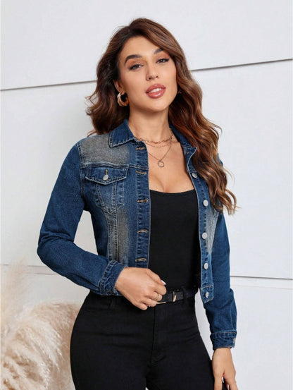 Women's Casual Distressed Cropped Denim Jacket