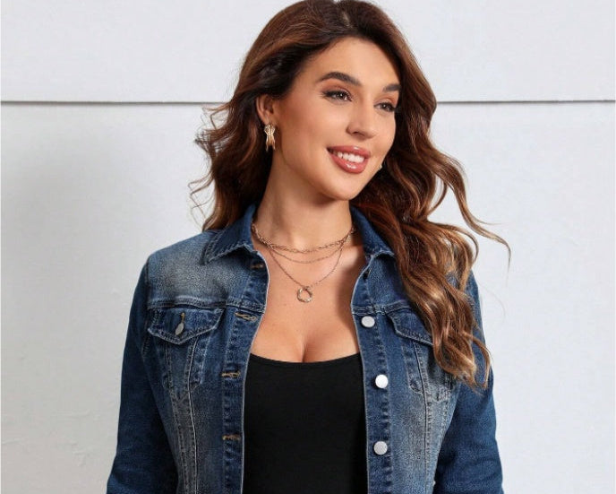 Women's Casual Distressed Cropped Denim Jacket