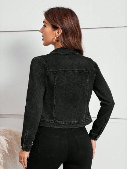 Women's Casual Distressed Cropped Denim Jacket