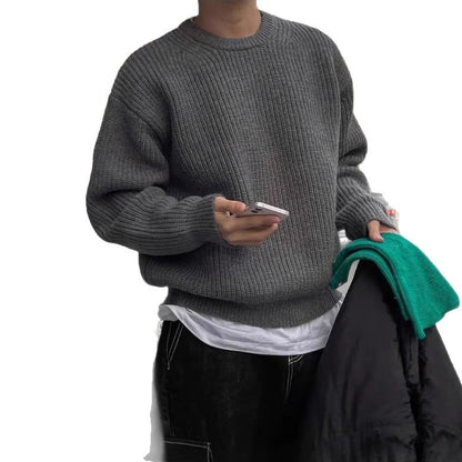 Men's Long Sleeve Casual British Round Neck Pullover Knitted Sweater